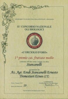 Diploma 1° Premio 2010, Concorso Nazionale Oli Biologici