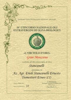 Diploma Gran Menzione 2015, Concorso Nazionale Oli Extravergine di Oliva Biologici